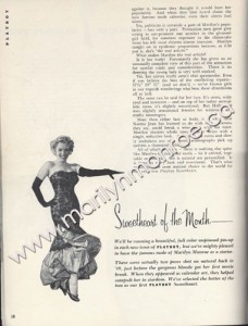 Inside page of MArilyn Monroe's infamous "centerfold" (she was nude in that pic, taken for a 1948 pinup calendar.